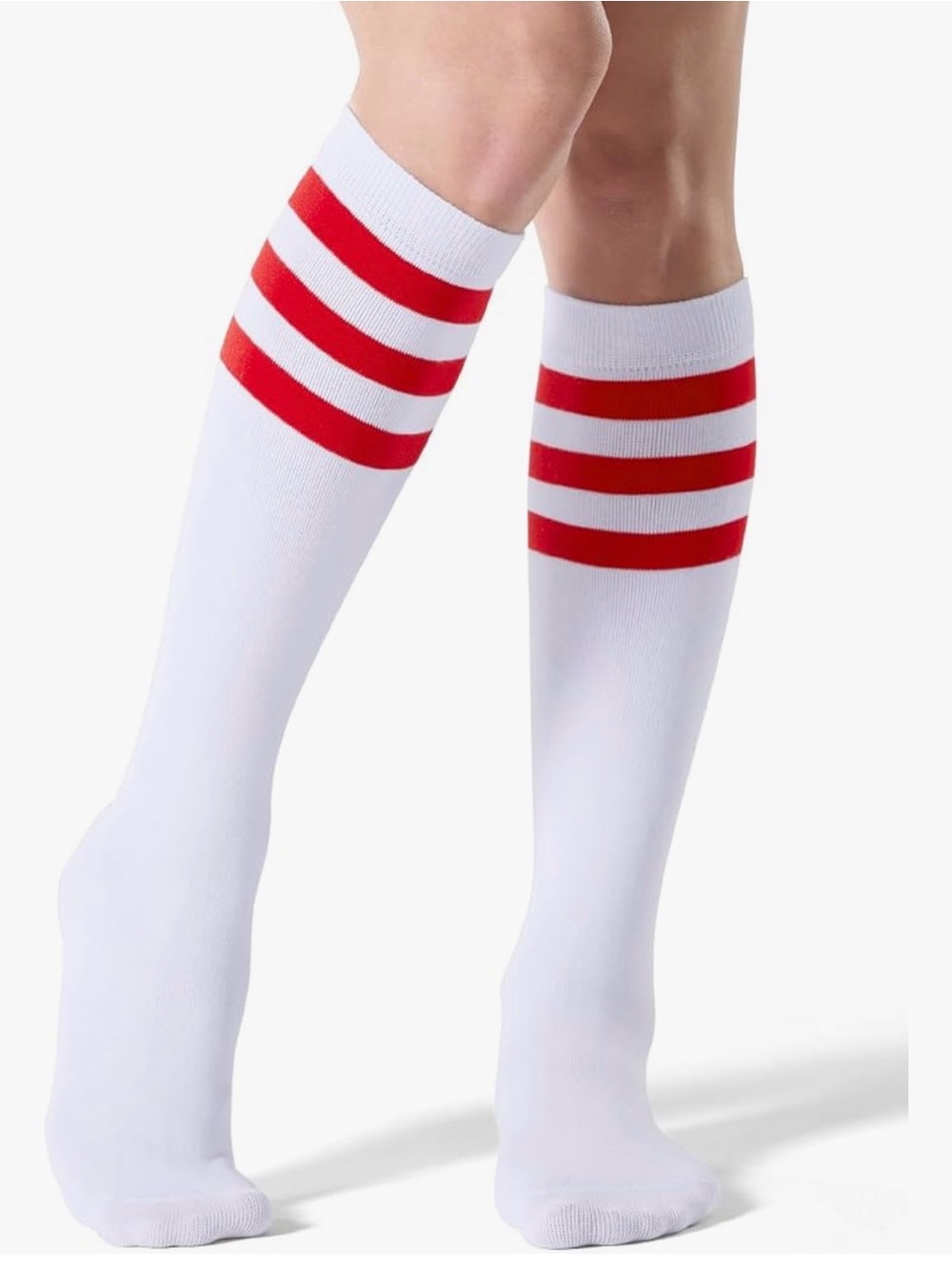 White Knee Socks with Sporty Red stripes women's medium